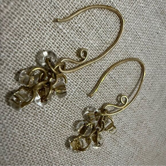 DESIGNER-STYLE GOLD DROP EARRINGS WITH CLEAR BEADS - Picture 8 of 17